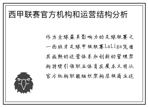 西甲联赛官方机构和运营结构分析